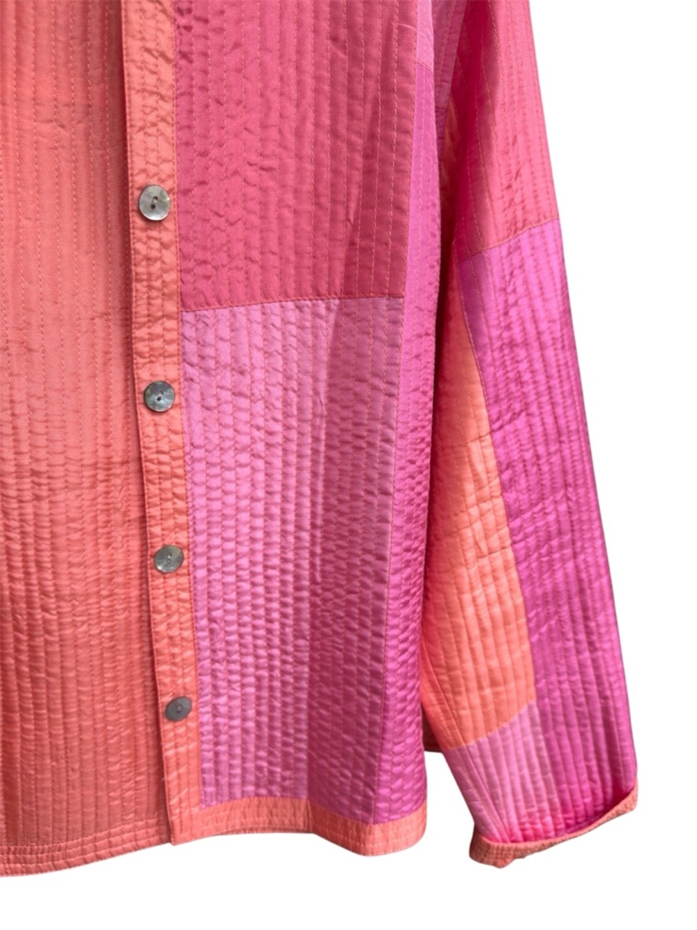 TravelSmith Silk Quilted Patchwork Jacket Pink Coral Large - Picture 4 of 5